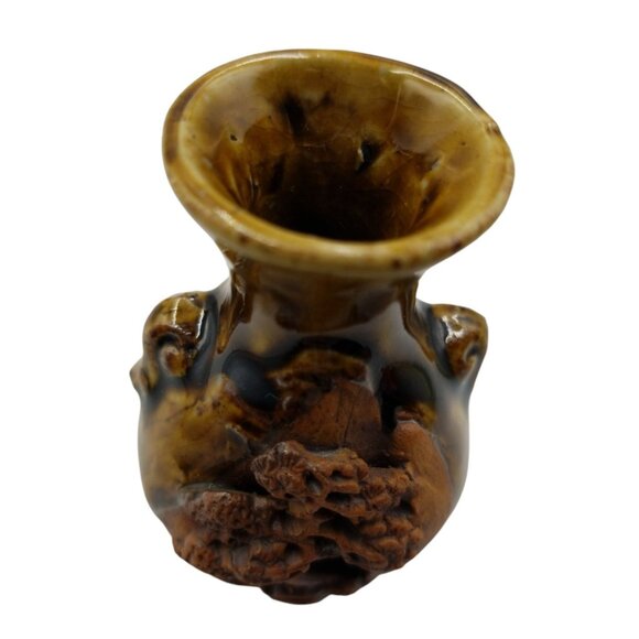 Hand-Carved Japanese Ceramic Vase 3.25 Inches Tall - Picture 4 of 12